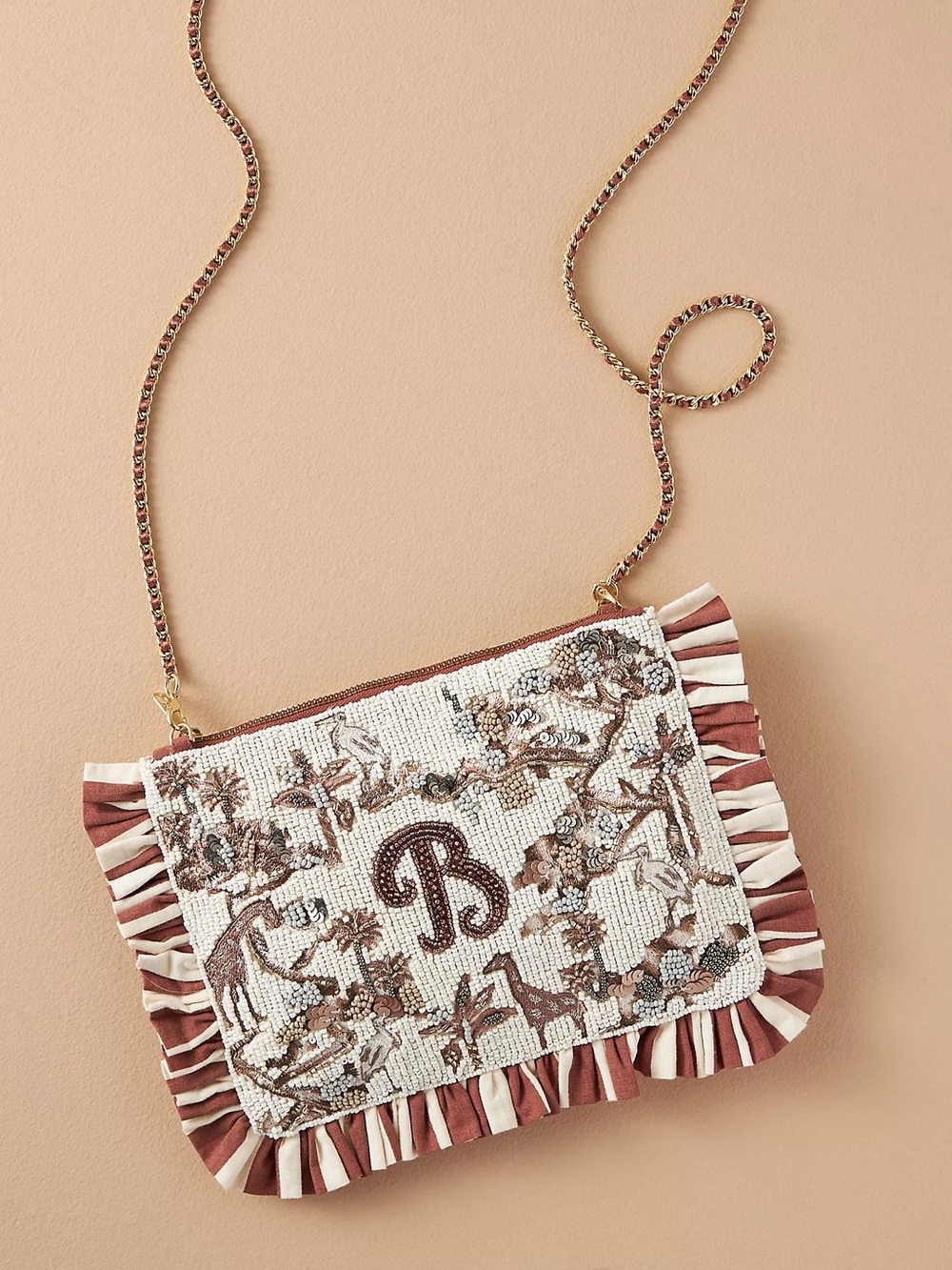 Anthropologie Monogram Beaded Clutch Bag B